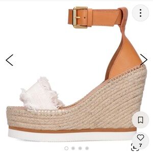 See By Chloe Tan and White Espadrille Wedges with Jute Heel